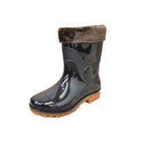 Fur lining short PVC gumboots waterproof men rain gumboots man rubber shoes